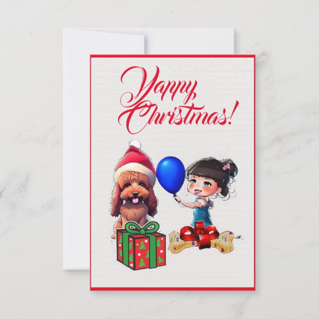 Custom Cute Poodle Dog With  Girl Xmas Card (Front)