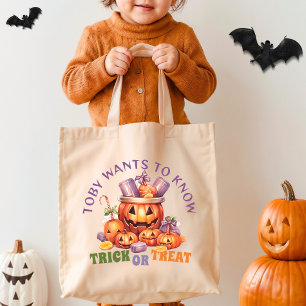 Custom Cute Pumpkin Fun Spooky Halloween Candy Tote Bag