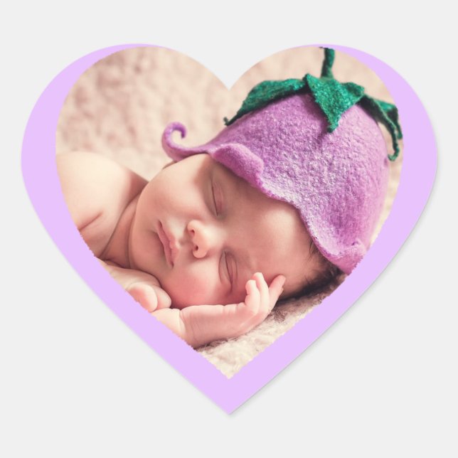 Custom Cute Purple Heart Shaped Baby Photo Sticker (Front)
