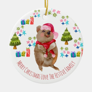 Custom Cute Quokka Christmas Ceramic Ornament