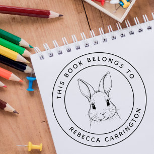 Custom Cute Rabbit This Book Belongs To Kid's Name Self-inking Stamp