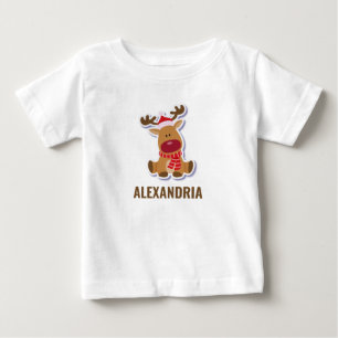 Custom cute Rudolph reindeer Santa Claus Christmas Baby T-Shirt