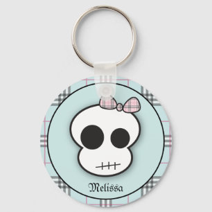 Custom Cute Scary Skull: Teal Keychain