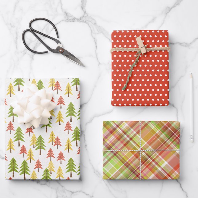 Custom Cute Simple Chic Forest Pine Trees Pattern Wrapping Paper Sheet (Front)