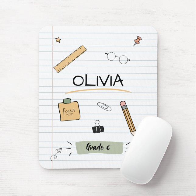 Custom Cute Sketch Doodles Kids Back To School Mouse Pad (With Mouse)
