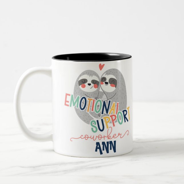 Custom Cute Sloth Emotional Support Coworker Two-Tone Coffee Mug (Left)