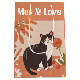 Custom Cute Smiling Cat with Mur & Love Text Medium Gift Bag