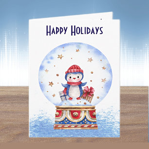 Custom, Cute Snow Globe Penguin Holiday Card