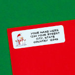 Custom Cute Snowman Red Christmas Address Label<br><div class="desc">Shows a cute,  smiling,  jolly snowman with stick arms,  a red Santa hat for Christmas,  a striped scarf,  a carrot nose,  and coal eyes and buttons.
A cheerful,  adorable way to adorn a return address label,  address label,  or shipping label.</div>