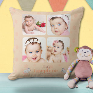Custom Cute Soft Peach Baby Name Photo Throw Pillow