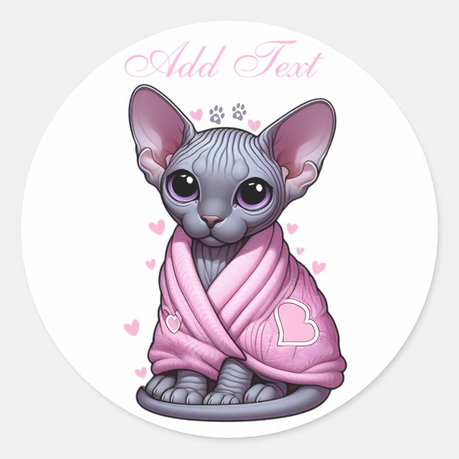Custom Cute Sphynx Kitten Cat Personalized  Classic Round Sticker (Front)