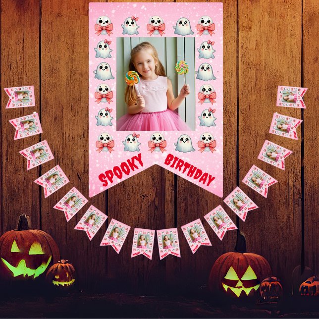 Custom Cute Spooky Ghost Theme Birthday Party Bunting Flags (Creator Uploaded)