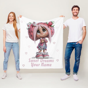 Custom Cute Strawberry Fleece Blanket