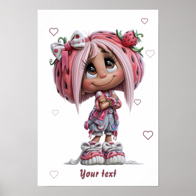 Custom Cute Strawberry Girl Poster (Front)