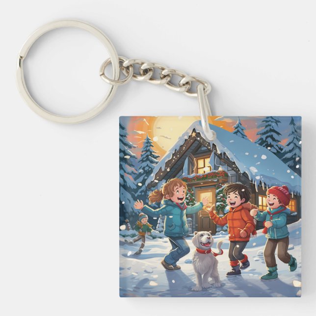 Custom Cute Two Photo Double Sided Personalized Keychain (Front)