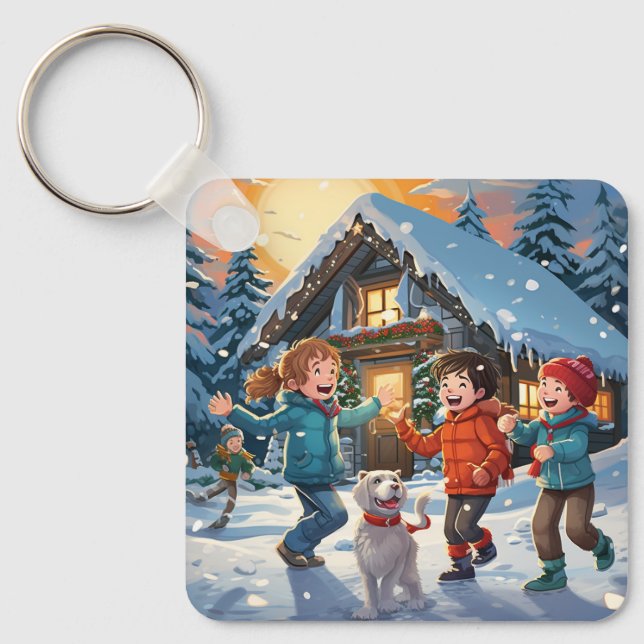 Custom Cute Two Photo Double Sided Personalized Keychain (Front)