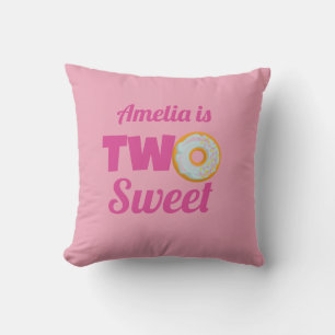 Custom Cute two sweet Doughnut 2nd birthday girls Throw Pillow