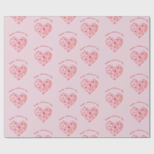 Custom Cute Watercolor Rose Heart Valentine's Day Wrapping Paper