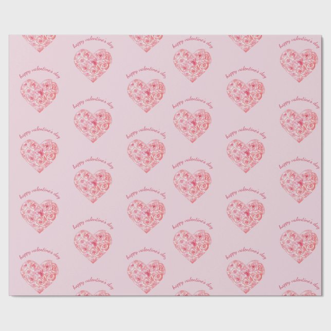 Custom Cute Watercolor Rose Heart Valentine's Day Wrapping Paper (Seam)