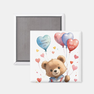 Custom Cute Watercolor Teddy Bear Valentines Day Magnet