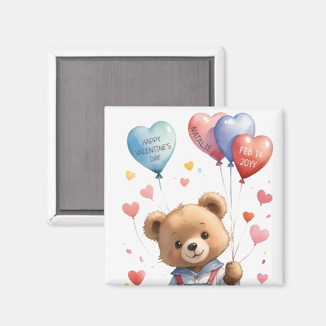 Custom Cute Watercolor Teddy Bear Valentines Day Magnet (Front/Back)
