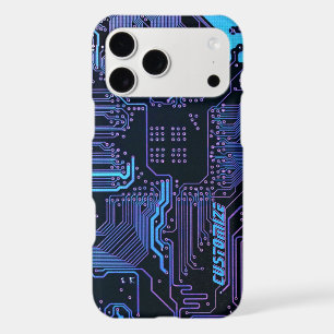 Custom Cyber Blue PCB Circuit Board Tech Art