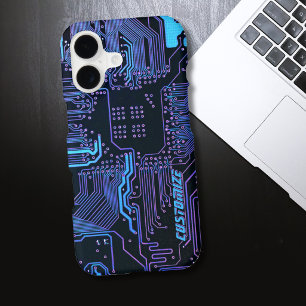 Custom Cyber Blue PCB Circuit Board Tech Art