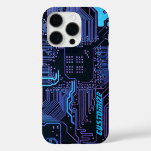 Custom Cyber Blue PCB Circuit Board Tech Art iPhone 16 Pro Case