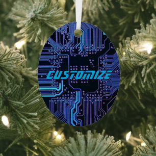 Custom Cyber Blue PCB Circuit Board Tech Art Metal Ornament