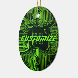 Custom Cyber Green PCB Circuit Board Tech Art Ceramic Ornament