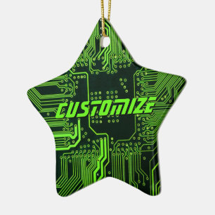 Custom Cyber Green PCB Circuit Board Tech Art Ceramic Ornament