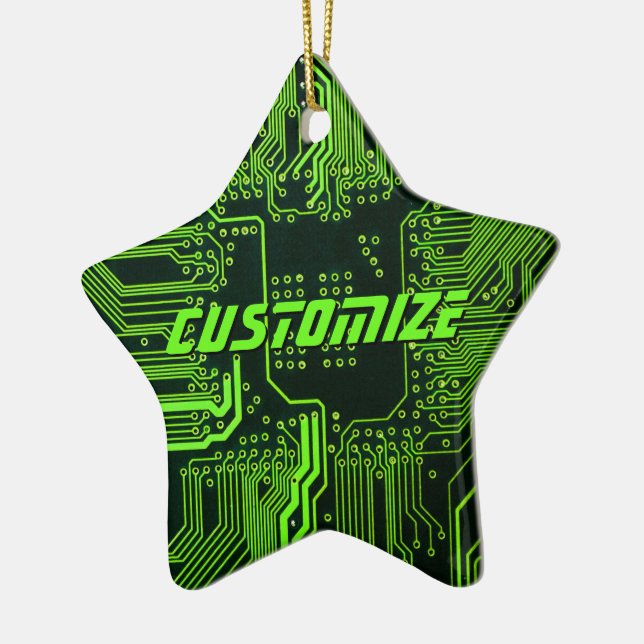 Custom Cyber Green PCB Circuit Board Tech Art Ceramic Ornament (Left)