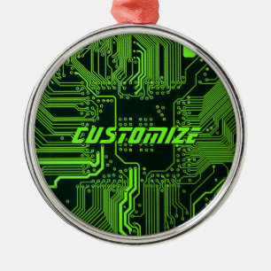 Custom Cyber Green PCB Circuit Board Tech Art Metal Ornament