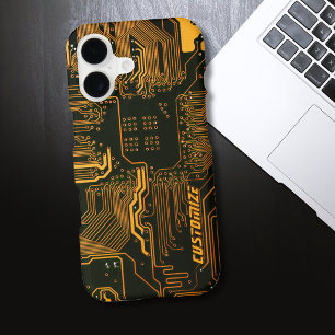 Custom Cyber Orange PCB Circuit Board Tech Art
