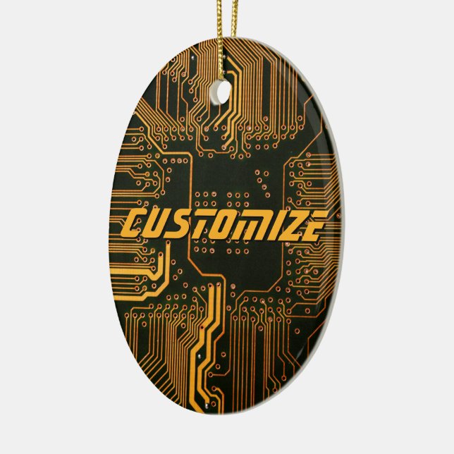 Custom Cyber Orange PCB Circuit Board Tech Art Ceramic Ornament (Left)