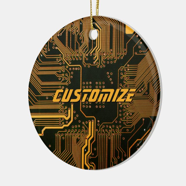 Custom Cyber Orange PCB Circuit Board Tech Art Ceramic Ornament (Left)