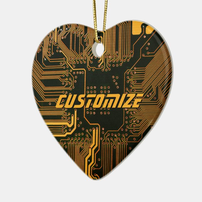 Custom Cyber Orange PCB Circuit Board Tech Art Ceramic Ornament (Left)