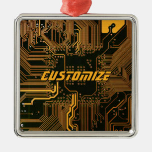 Custom Cyber Orange PCB Circuit Board Tech Art Metal Ornament