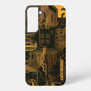 Custom Cyber Orange PCB Circuit Board Tech Art Samsung Galaxy Case