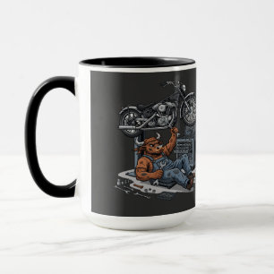Custom Cycle Shop Bull Mechanic Professional Art Mug