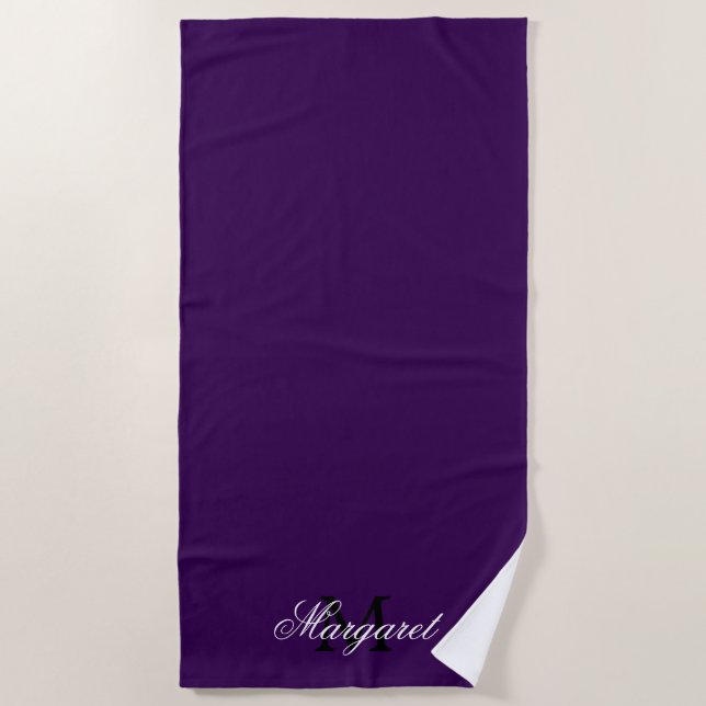 Custom D Purple Beach Towel with Name and Initial (Front)