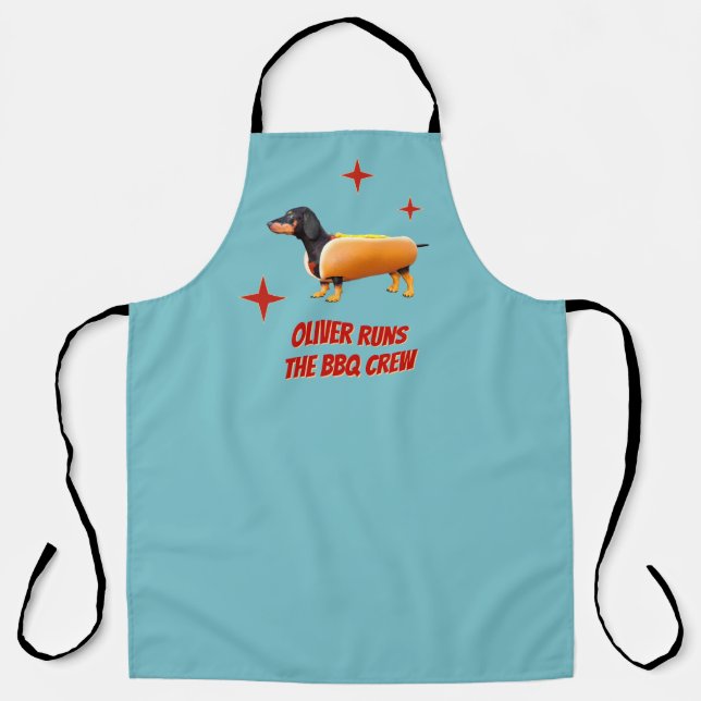 Custom Dachshund BBQ Crew Funny Wiener Dog Apron (Front)