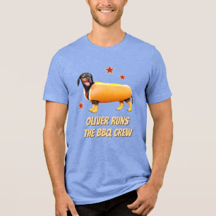 Custom Dachshund BBQ Crew Funny Wiener Dog Tri-Blend Shirt