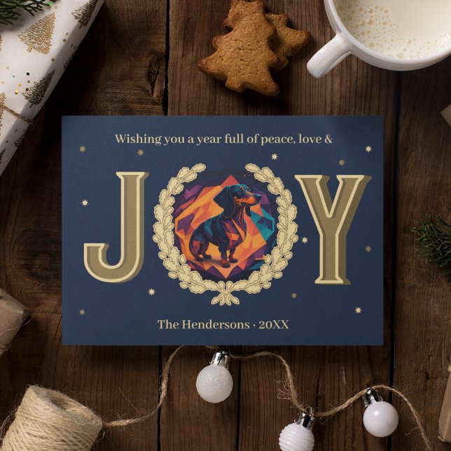 Custom Dachshund Dog Navy Gold Joy Christmas Holiday Card (Custom Dachshund Dog Navy Gold Joy Christmas Holiday Card
)