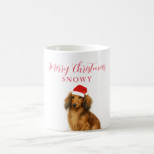 Custom Dachshund Dog with Santa Hat Christmas Coffee Mug