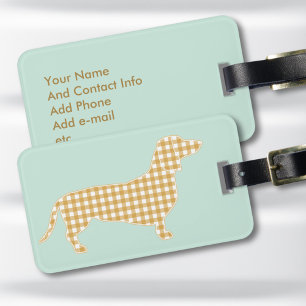 Custom Dachshund Luggage Tag - Cream Gingham