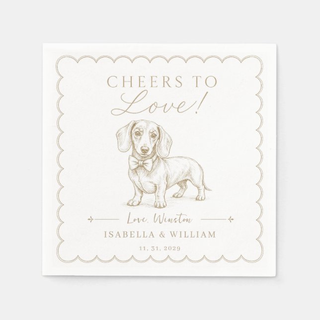Custom Dachshund Wedding Personalized Wiener bow Napkin (Front)