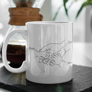 Custom Dad and Kids Hand Line Art Name Mug