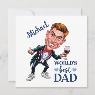 Custom Dad Caricature with wine and red tie Holiday Card