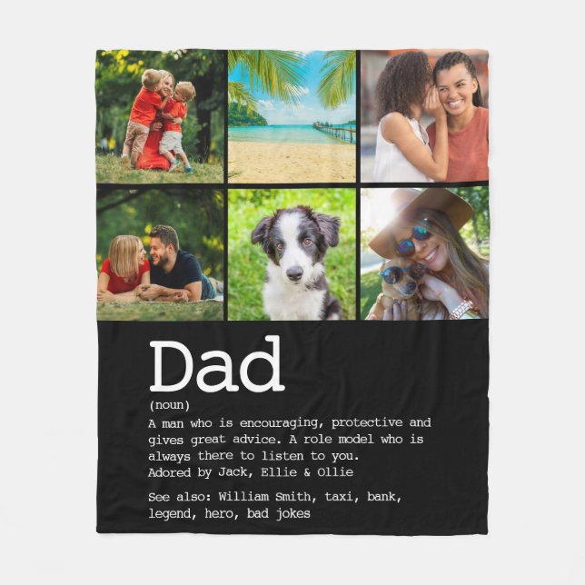 Custom Dad Definition Photo Collage Black Fleece Blanket (Front)